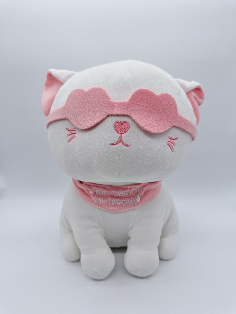 Miniso White Kitten Eye Mask 10.6" Plush Stuffed Animal Toy You Had Me At Meow